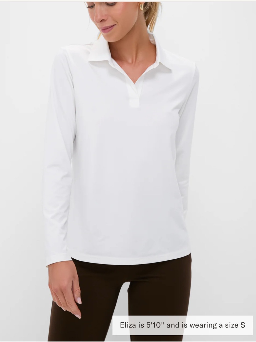Tnuck Sport White Long Sleeve Performance Jersey Caroline Polo Size Medium